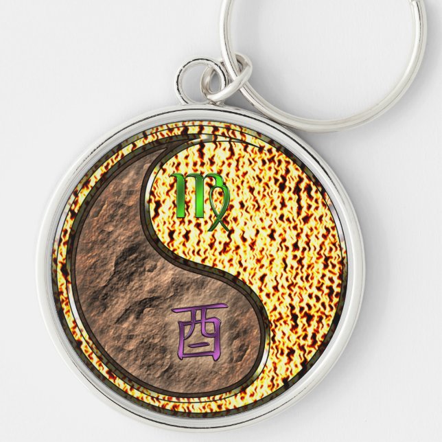 Virgo & Fire Rooster Keychain (Front)