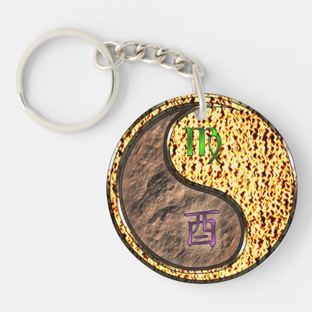 Virgo & Fire Rooster Keychain (Front)