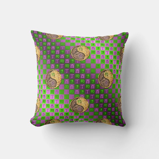 Virgo & Fire Rooster Throw Pillow (Front)