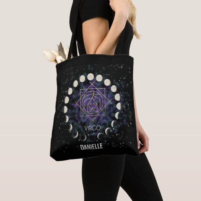Virgo Gold Silver Zodiac Sign & Constellation Tote Bag (Close Up)