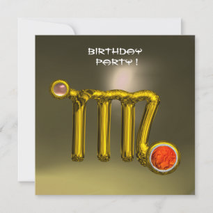 VIRGO/GOLD ZODIAC SIGN JEWEL GREY BIRTHDAY PARTY INVITATION