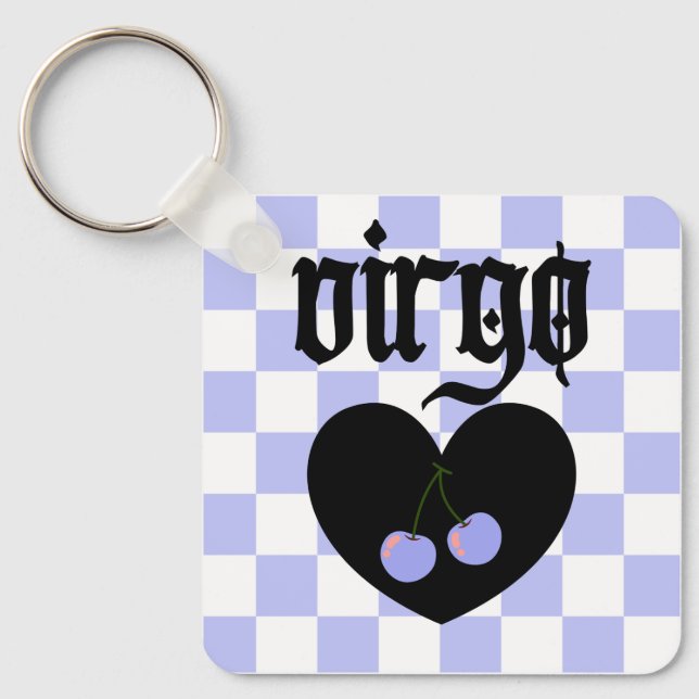 Virgo Gothic Aesthetic Chequered Cherry Design Keychain (Front)