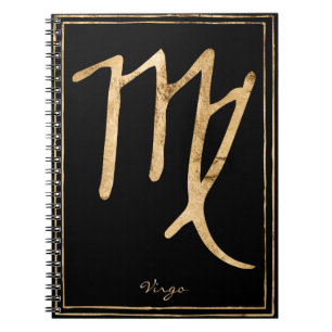 Virgo hammered stylized gold astrology symbol notebook