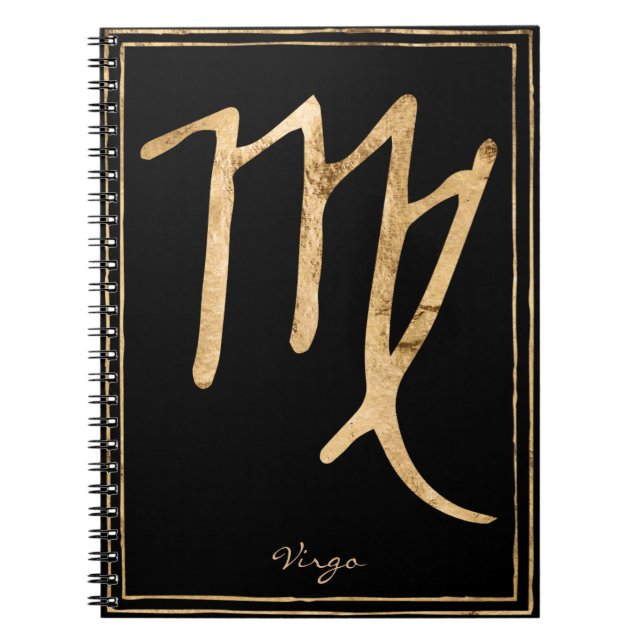 Virgo hammered stylized gold astrology symbol notebook (Front)
