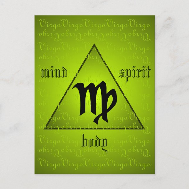 Virgo Holistic Triangle Mind Body Spirit Green Postcard (Front)