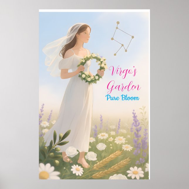 Virgo Horoscope Inspired Floral Zodiac Design Poster (Front)