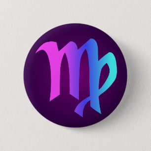 Virgo Horoscope Sign Pink Blue Aqua Purple 2 Inch Round Button