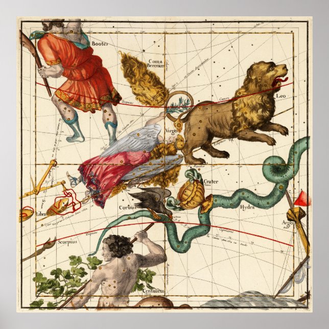 Virgo, Hydra, Crater, Bootes, Leo and  Centaurus Poster (Front)