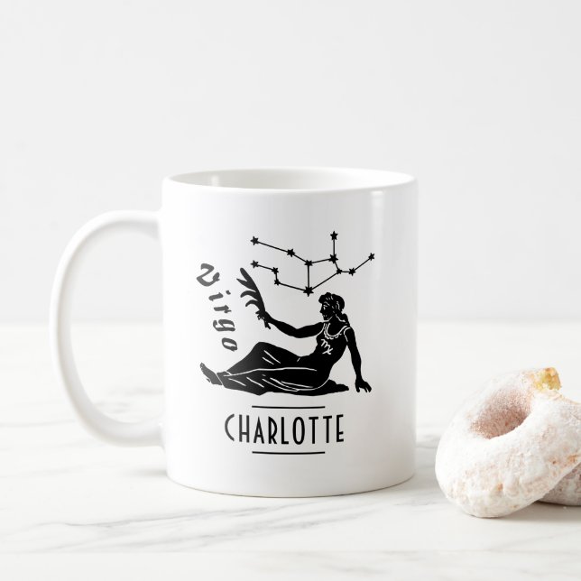 Virgo Maiden Constellation Custom Name Birthday Coffee Mug (With Donut)