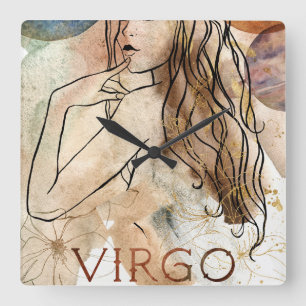 Virgo Maiden Earth sign astrological symbol gold Square Wall Clock