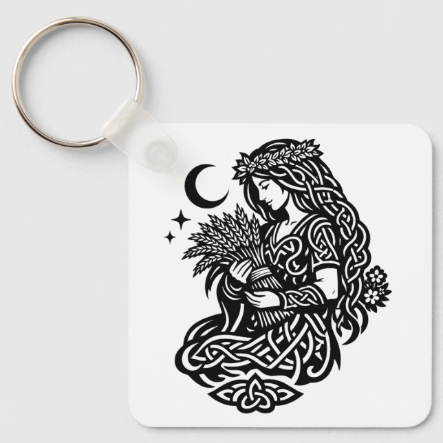 Virgo Maiden Sigil — Earthbound Zodiac Inkwork Keychain (Front)