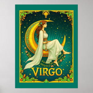 Virgo Maiden Sitting on Crescent Moon Poster