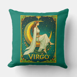 Virgo Maiden Sitting on Crescent Moon Throw Pillow