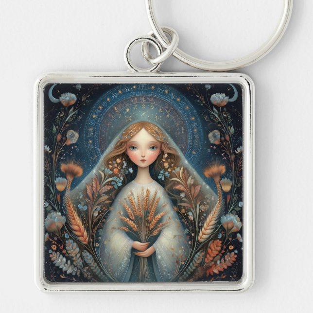 Virgo Maiden Zodiac Astrology Celestial Birthday Keychain (Front)