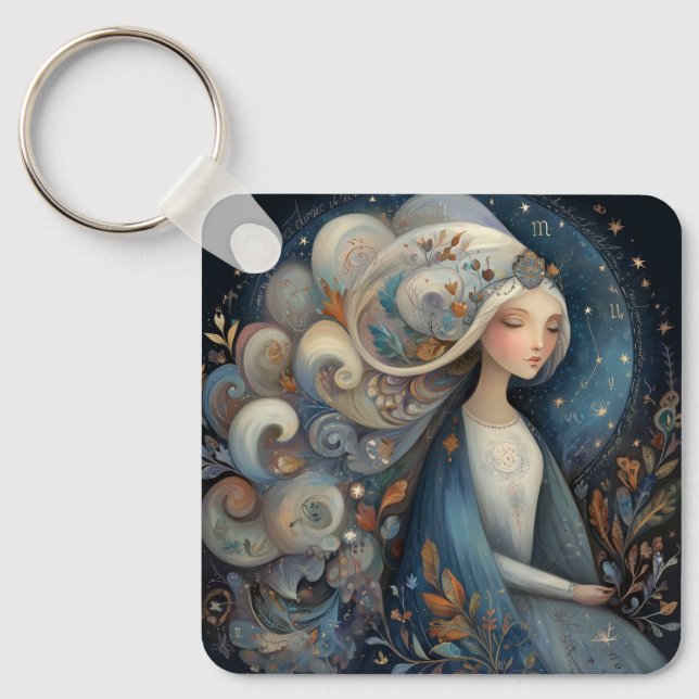 Virgo Maiden Zodiac Astrology Mystical Birthday Keychain (Front)
