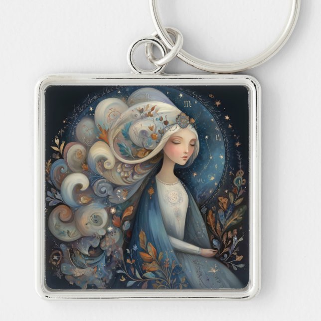 Virgo Maiden Zodiac Astrology Mystical Birthday Keychain (Front)