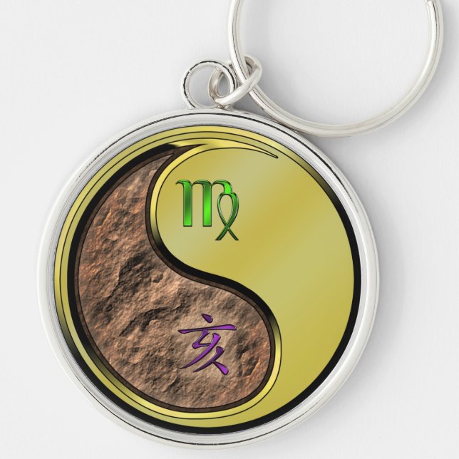 Virgo & Metal Boar Keychain (Front)
