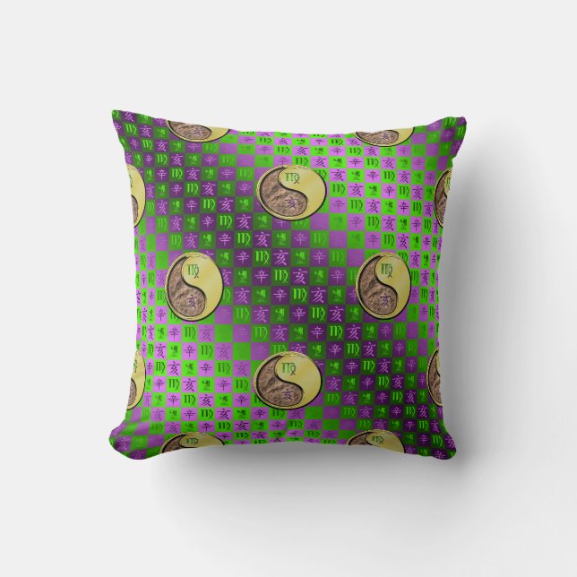 Virgo & Metal Boar Throw Pillow (Front)
