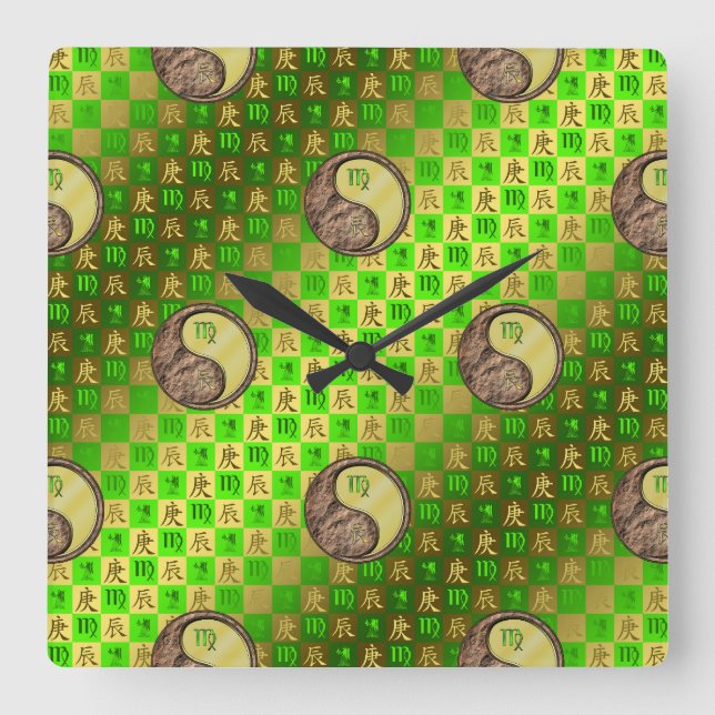 Virgo & Metal Dragon Square Wall Clock (Front)