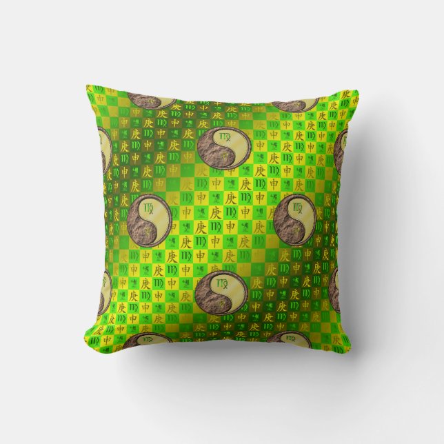 Virgo & Metal Monkey Throw Pillow (Front)