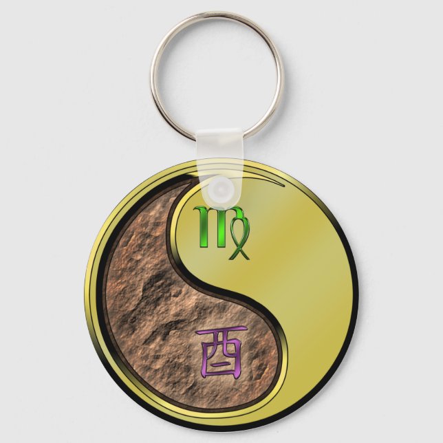 Virgo & Metal Rooster Keychain (Front)
