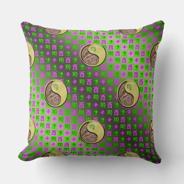 Virgo & Metal Rooster Throw Pillow (Front)
