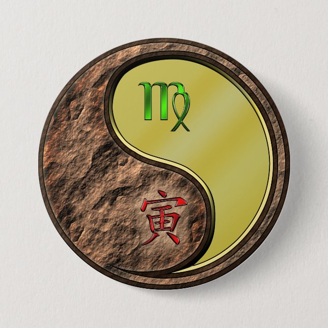 Virgo & Metal Tiger 3 Inch Round Button (Front)