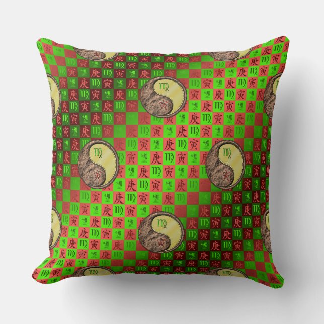 Virgo & Metal Tiger Throw Pillow (Front)