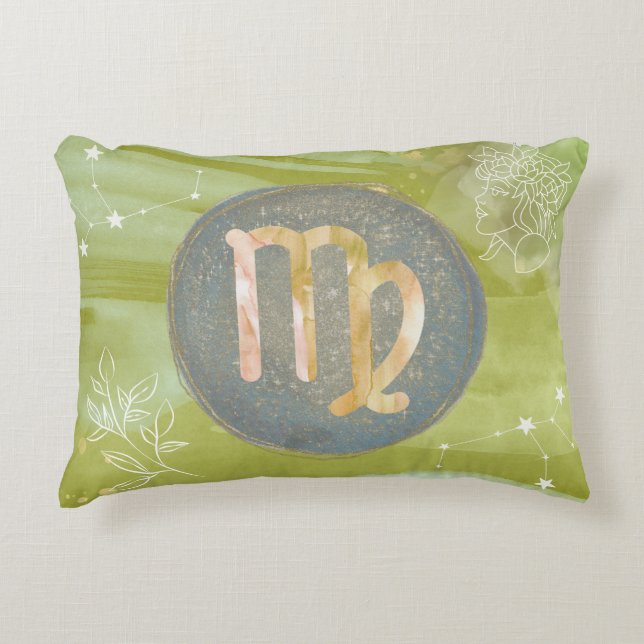 Virgo Olive Green Astrology Zodiac Sign Traits Accent Pillow (Front)