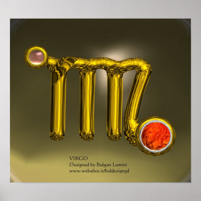 VIRGO/ORANGE,GREY AGATE GOLD ZODIAC SIGN JEWEL (Front)