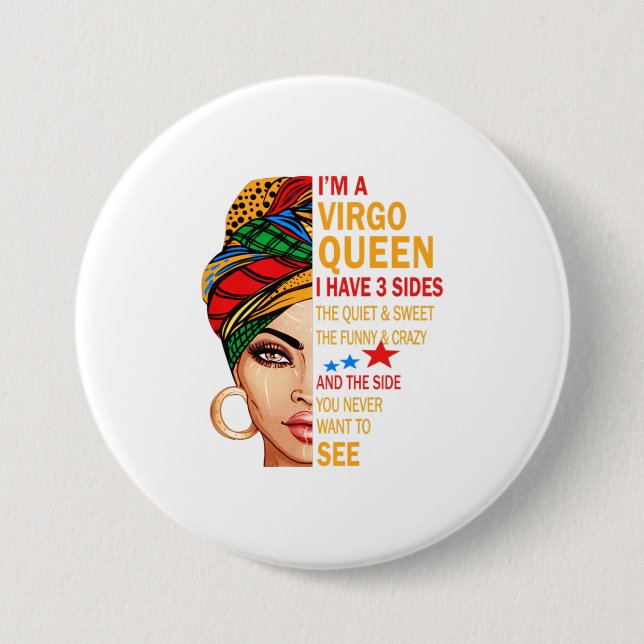 Virgo queen I have 3 sides gift funny saying Inch Round Button (Front)