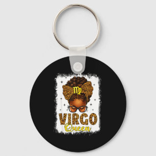 Virgo queen messy bun leopard bow black women keychain