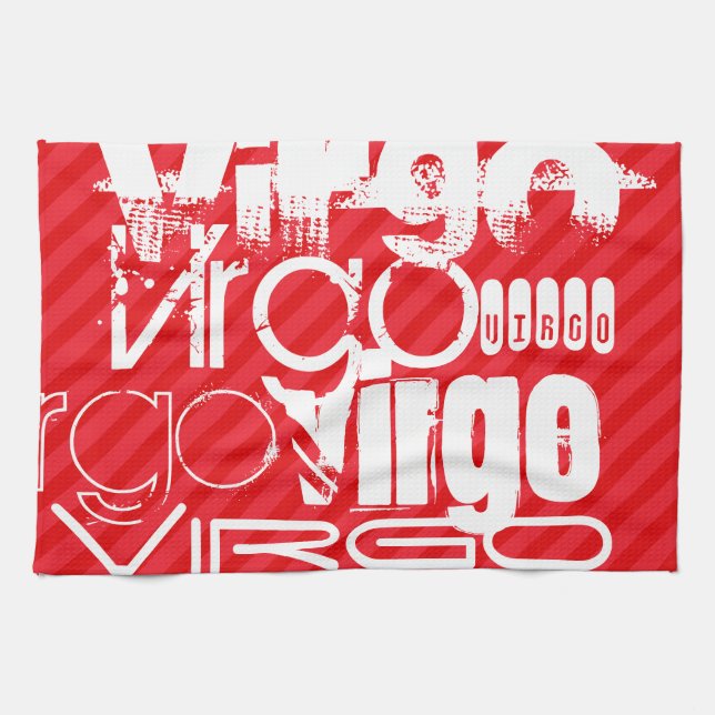 Virgo; Scarlet Red Stripes Kitchen Towel (Horizontal)