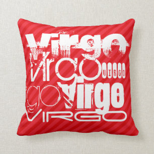 Virgo; Scarlet Red Stripes Throw Pillow