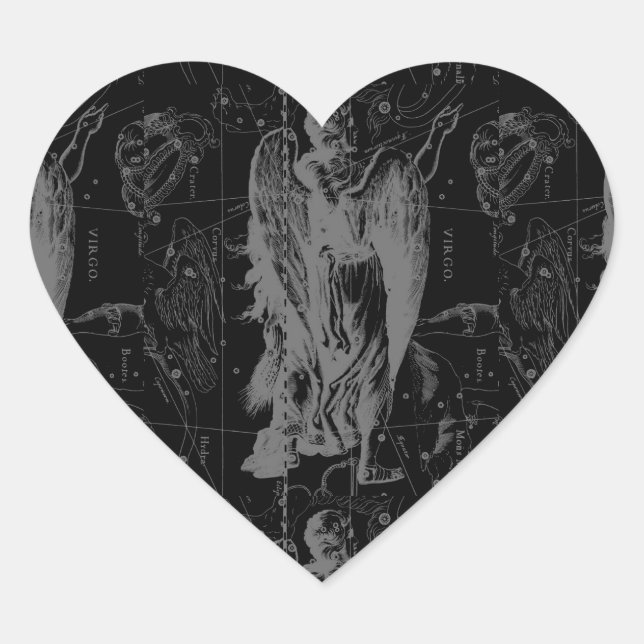 Virgo Sign Constellation Hevelius Black Decor Heart Sticker (Front)
