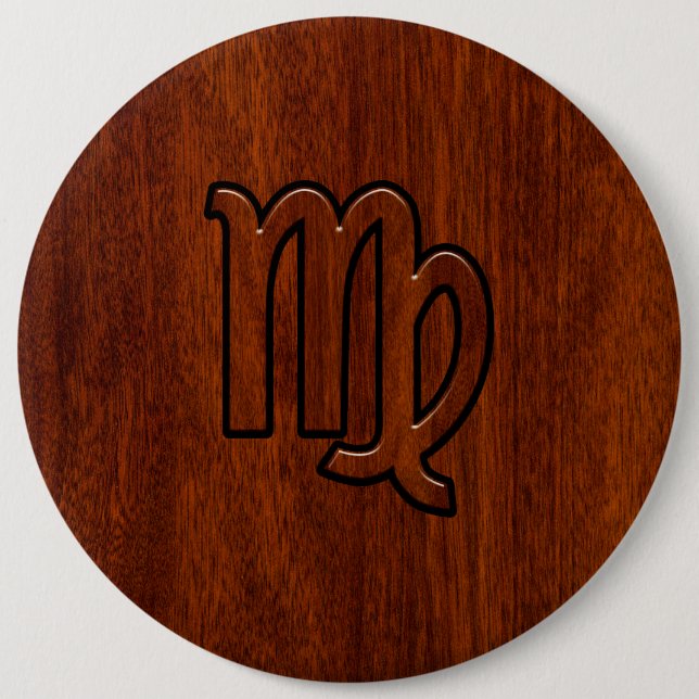 Virgo Sign in Mahogany wood style 6 Inch Round Button (Front)