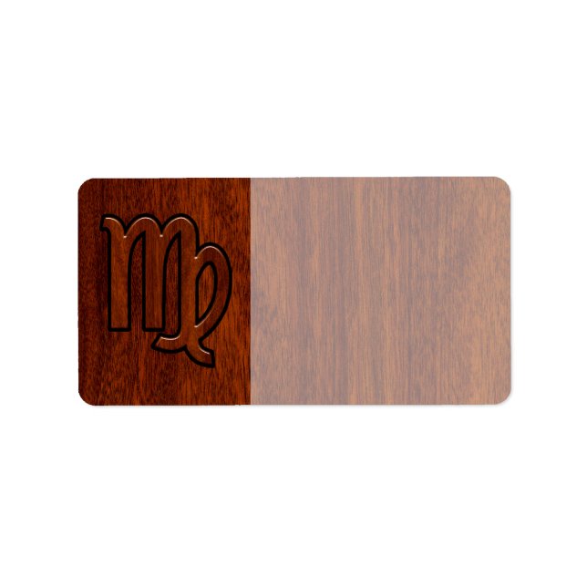 Virgo Sign in Mahogany wood style Label (Front)