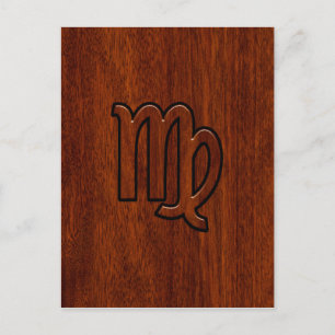 Virgo Sign in Mahogany wood style Postcard