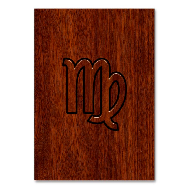 Virgo Sign in Mahogany wood style Table Number (Front)