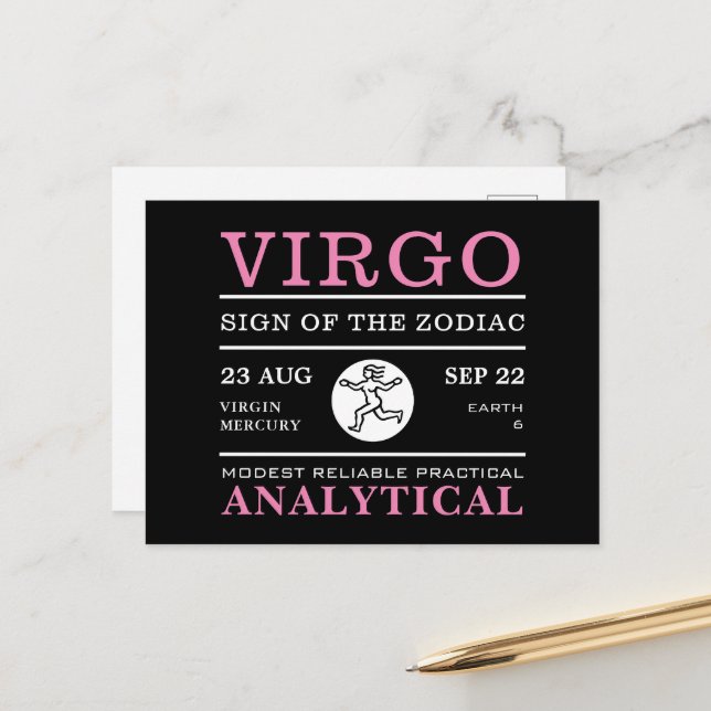 Virgo Sign of the Zodiac, Astrological Postcard (Front/Back In Situ)