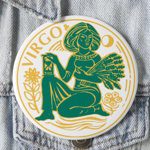 Virgo Sign of the Zodiac on a 4 Inch Round Button