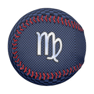 Virgo Sign on Blue Carbon Fiber Print Style Baseball