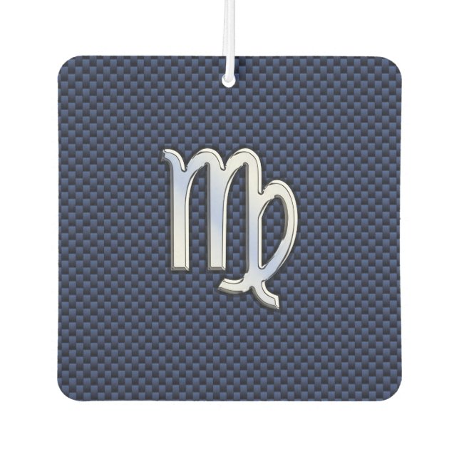 Virgo Sign on Blue Carbon Fibre Print Style Air Freshener (Front)