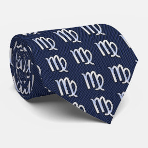 Virgo Sign on Blue Carbon Fibre Print Style Tie
