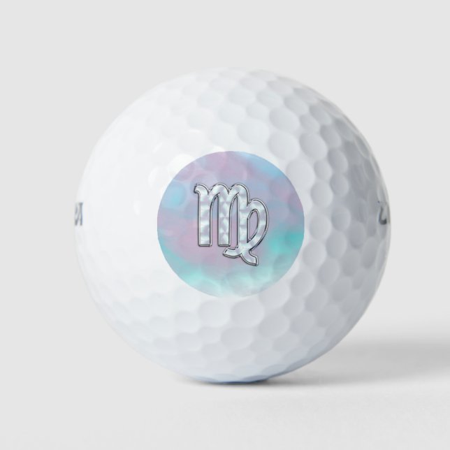Virgo Sign on Pastels Mother of Pearl Style Print Golf Balls (Front)