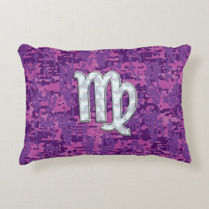 Virgo Sign on Pink Fuchsia Digital Camouflage Decorative Pillow
