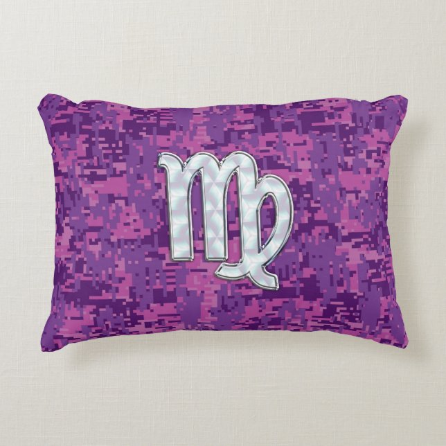 Virgo Sign on Pink Fuchsia Digital Camouflage Decorative Pillow (Front)