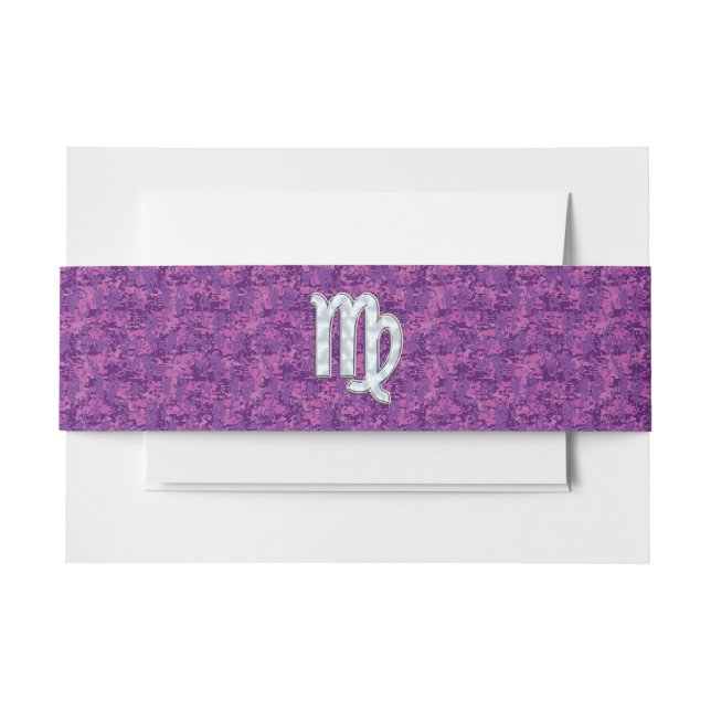 Virgo Sign on Pink Fuchsia Digital Camouflage Invitation Belly Band (Front Example)