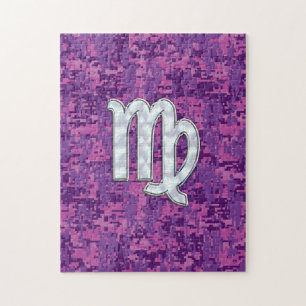 Virgo Sign on Pink Fuchsia Digital Camouflage Jigsaw Puzzle