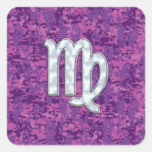 Virgo Sign on Pink Fuchsia Digital Camouflage Square Sticker